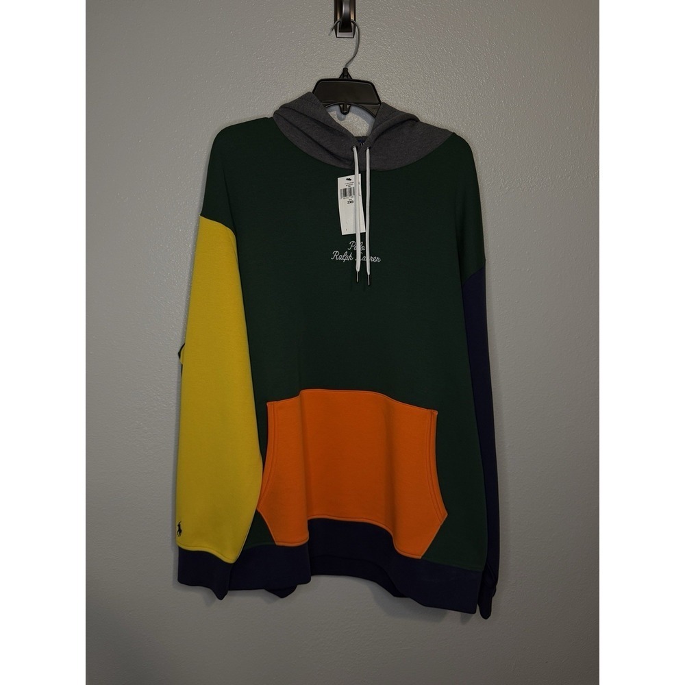Polo Ralph Lauren Multicolor‎ Embroidered Colorblock Hoodie Mens Big Size 2XB